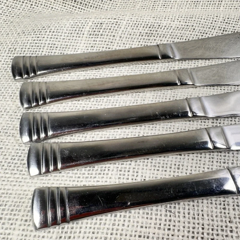 Cambridge Axis Stainless Knives‎ Set Of 5 Triple Band Pattern Flatware China